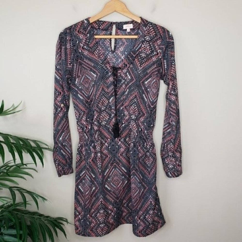 Pixley Bennie Tribal Print Dress Lace Up Neck Size XS